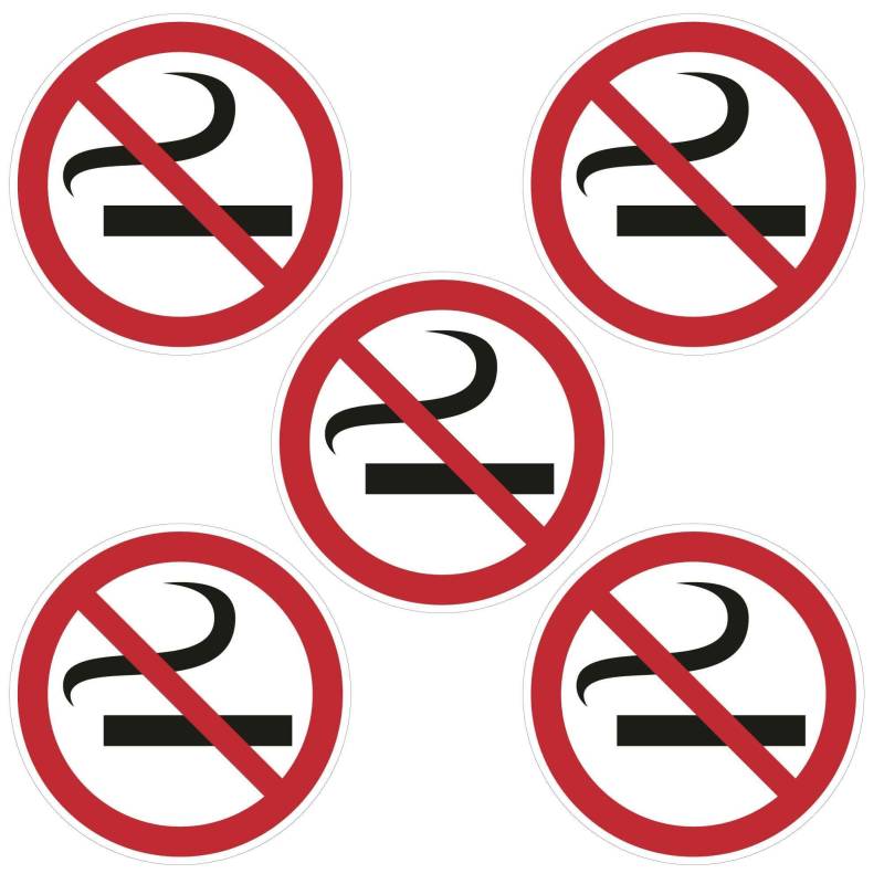 kleberio® Selbstklebende Aufkleber - Rauchen Verboten - 10 cm 5 Stück Wetterfest Piktogramm Rauchverbot Schild No Smoking Verbotsschild von kleberio