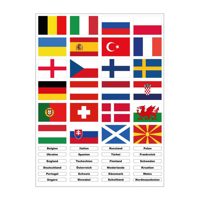 kleberio® 1 Sticker Set mit 24 Fahnen Europameisterschaft EM 2021 Sticker Europa Länder Flaggen Fußball Auto Aufkleber DFB Deutschland Nationalmannschaft von kleberio