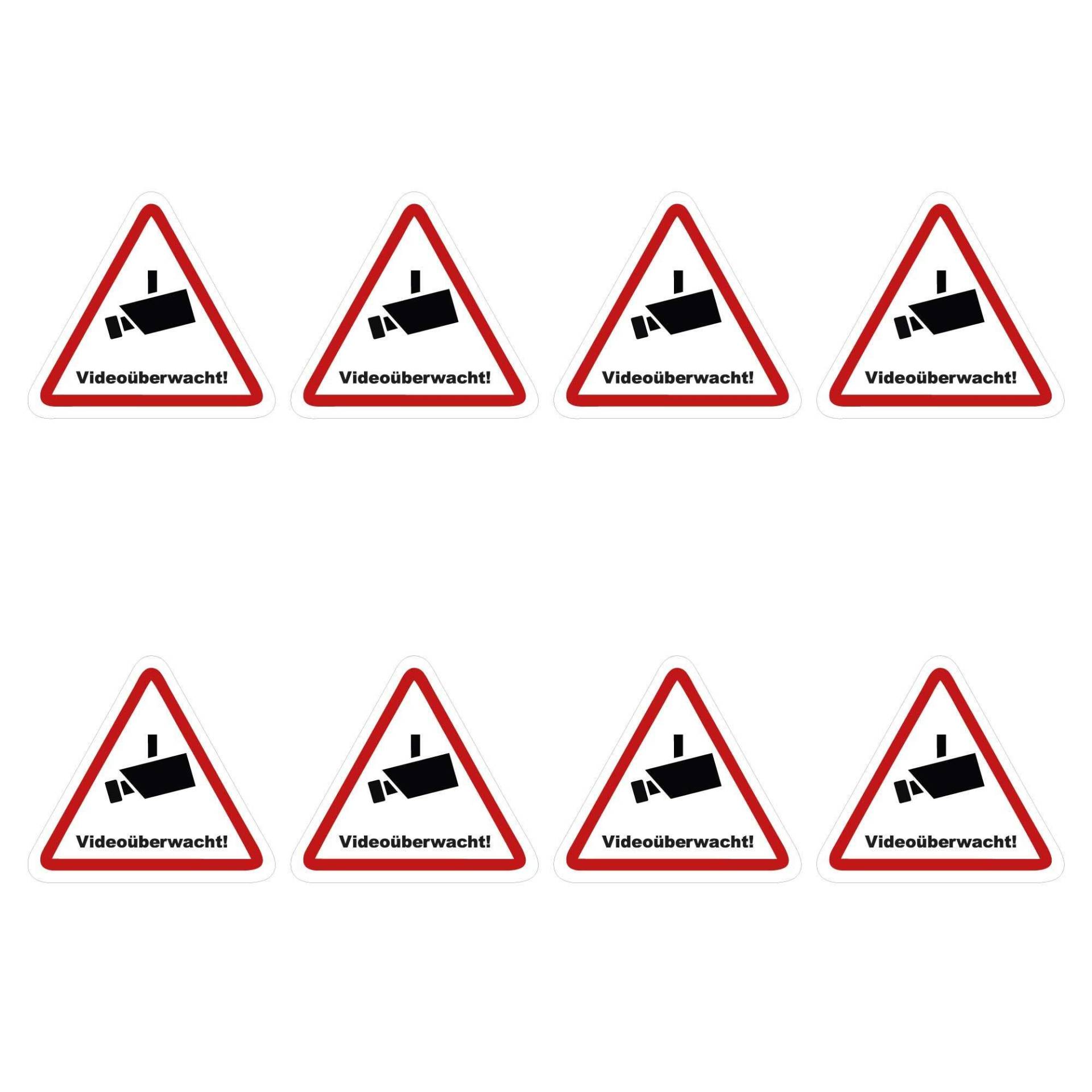 kleberio® 8 Selbstklebende Aufkleber Videoüberwachung - Achtung Videoüberwachung - 2,5 x 2,5 cm Hinweisschild Warnschild Kameraüberwachung Alarmanlage alarmgesichert Privatgrundstück verboten von kleberio