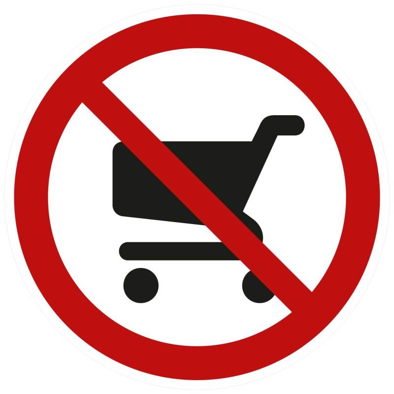 kleberio® Selbstklebende Aufkleber - Einkaufswagen verboten - Piktogramm kein Abstellen auf Park- und Freiflächen, Keine Mitnahme in Verkaufsräume, Sicherheits - Aufkleber 20 cm 5 Stück von kleberio