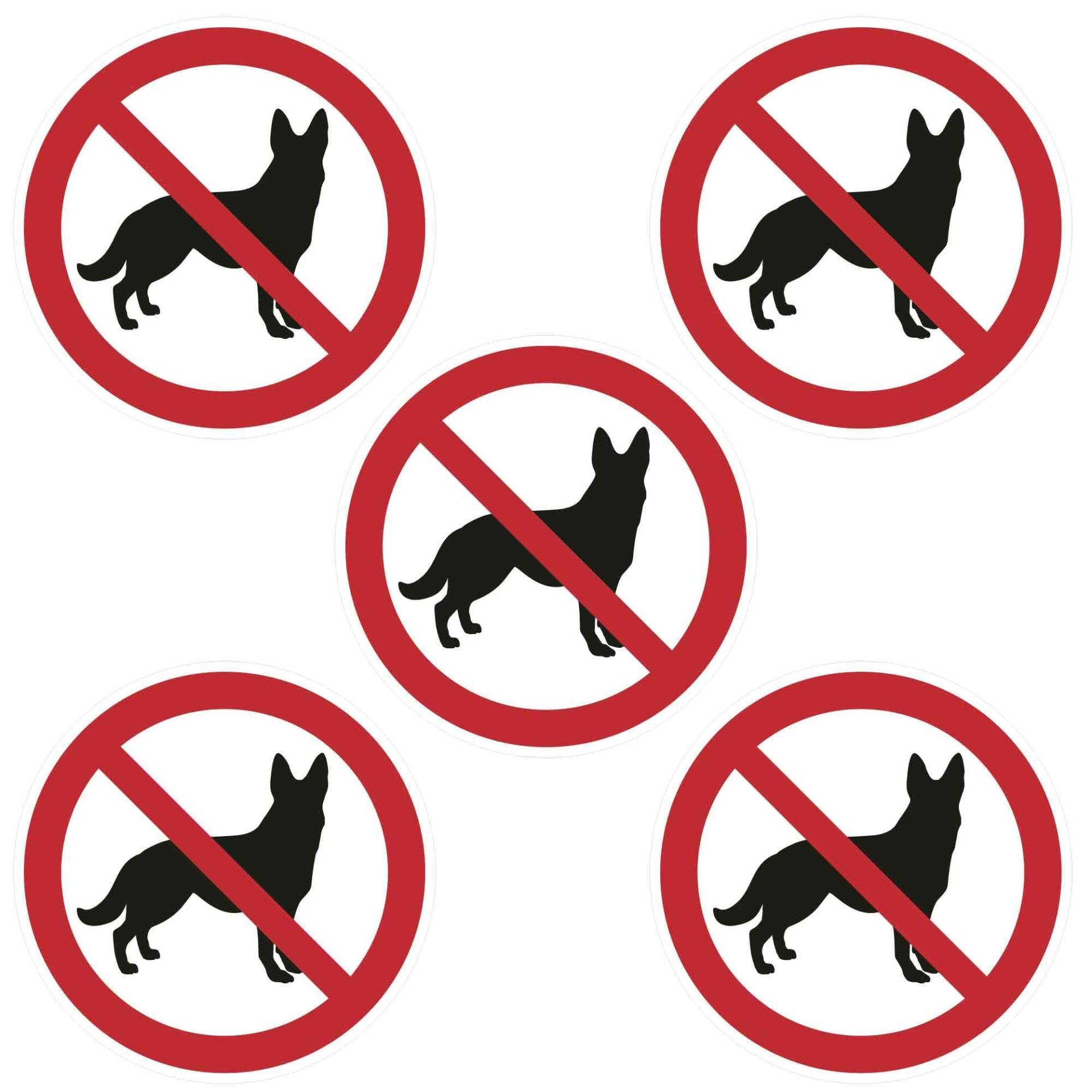 kleberio® Selbstklebende Aufkleber - Hunde verboten - 10 cm 5 Stück Piktogramm wetterfest Sticker Tiere Nicht erlaubt für Hunde Zugang verboten Hinweis für Sicherheit und Sauberkeit von kleberio