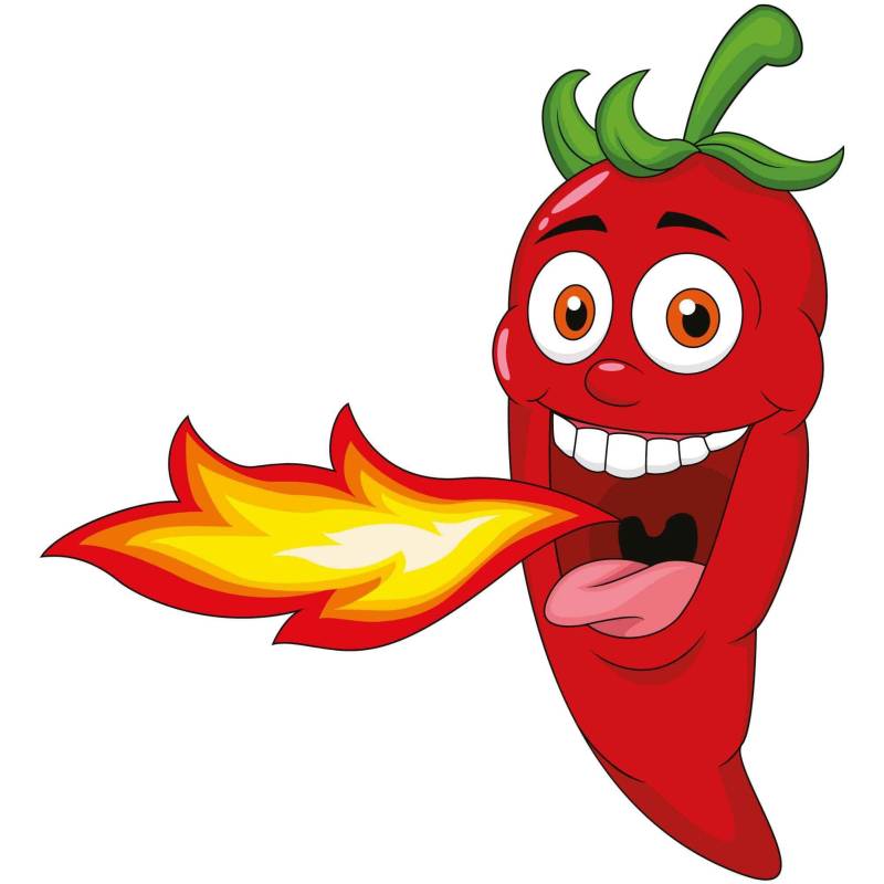 kleberio Aufkleber scharfe rote Chilischote speit Feuer wasserfest Gemüse Sticker Küche Restaurant Deko Autoaufkleber 21 x 19 cm von kleberio