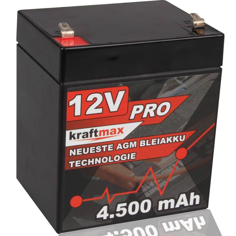 Kraftmax Industrial Pro Bleiakku [ 12V / 4,5Ah ] AGM Hochleistungs- Blei Akku der Neusten Generation von kraftmax
