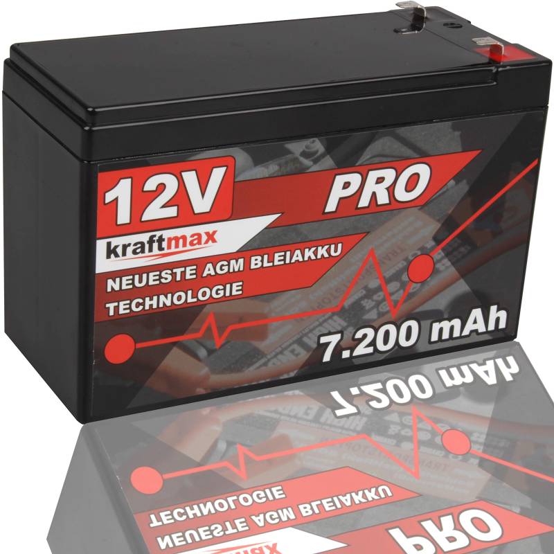 Kraftmax Industrial Pro Bleiakku [ 12V / 7,2Ah ] AGM Hochleistungs- Blei Akku der Neusten Generation von kraftmax