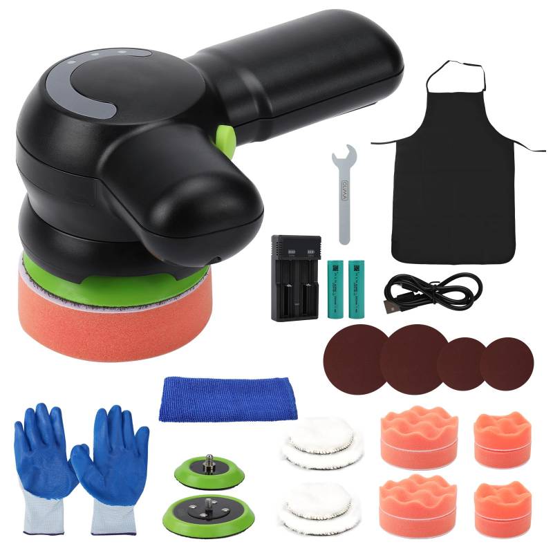 Akku Mini Poliermaschine, Rotationspoliermaschine und Exzenter Polierer Set mit 2 * 2000mAh Batterie, Akku Wachsmaschine, für Auto, Multi-Purpose Polieren (Mit Ladegerät) von kswiown
