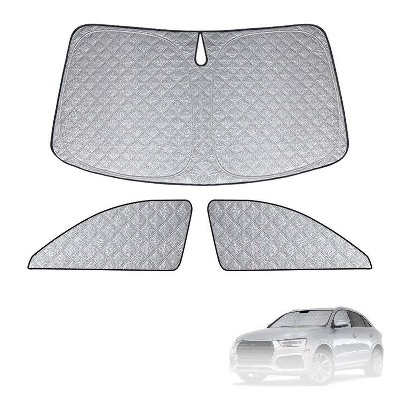 Sonnenschutz Kompatibel mit Audi Q3 F3 2019-2025, 3 PCS Auto Frontscheibe Windschutzscheiben Schutz Set, Internes Thermomatte mit Aufbewahrungstasche, Faltbar Sonnenblende von kswiown