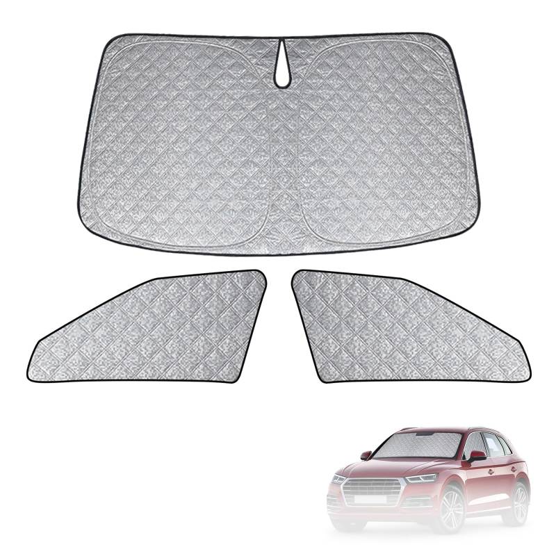 Sonnenschutz Kompatibel mit Audi Q5 FY 2018-2025, 3 PCS Auto Frontscheibe Windschutzscheiben Schutz Set, Internes Thermomatte mit Aufbewahrungstasche, Faltbar Sonnenblende von kswiown