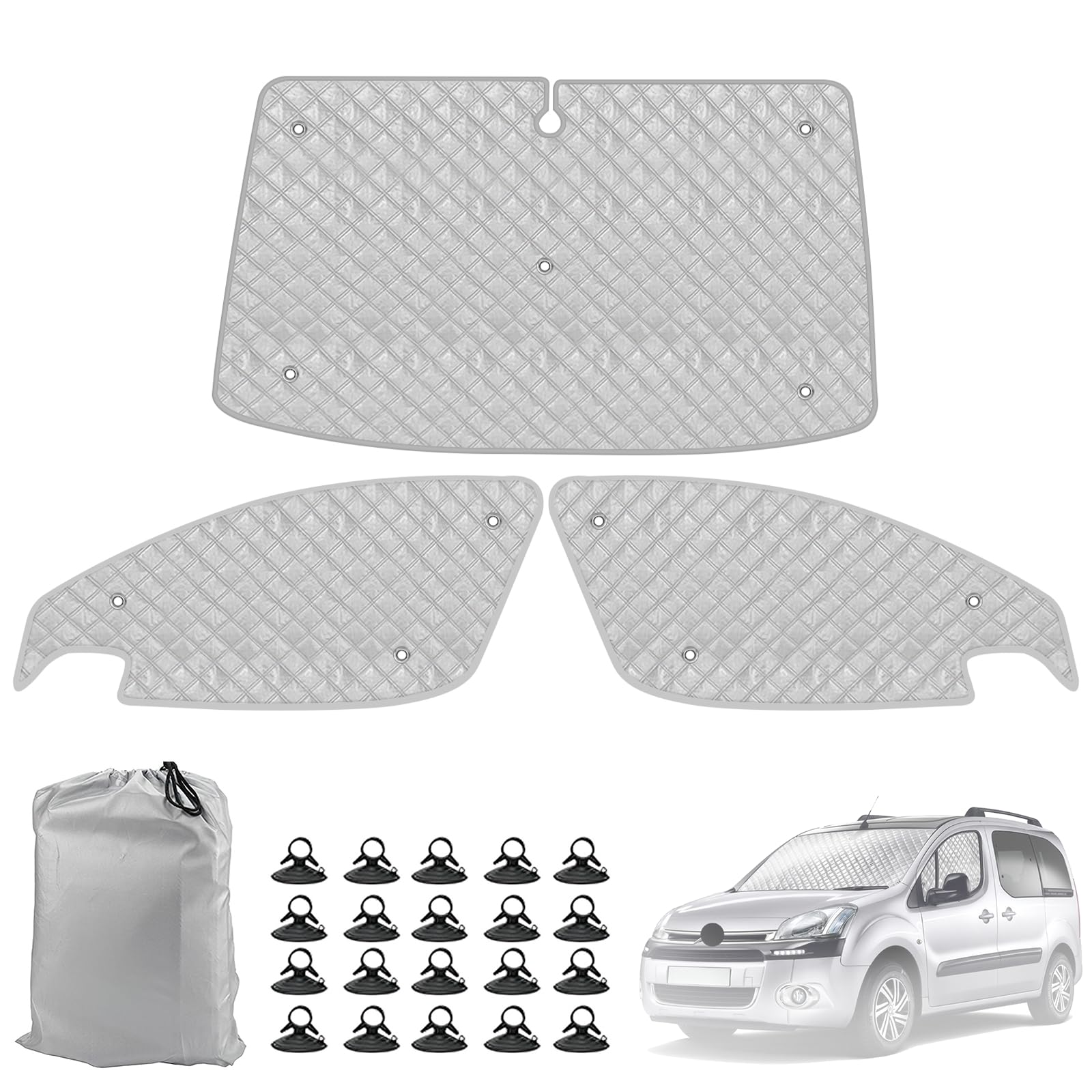 Sonnenschutz Kompatibel mit Citroen Berlingo 2008-2018, 3 PCS Auto Frontscheibe Windschutzscheiben Schutz Set, Internes Thermomatte mit Aufbewahrungstasche, Faltbar Sonnenblende Sonnenschutz Kompatibel mit Citroen Berlingo 2008-2018, 3 PCS Auto Frontscheibe Windschutzscheiben Schutz Set, Internes Thermomatte mit Aufbewahrungstasche, Faltbar Sonnenblende von kswiown