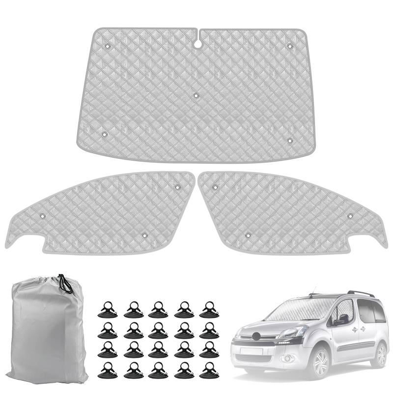 Sonnenschutz Kompatibel mit Citroen Berlingo 2008-2018, 3 PCS Auto Frontscheibe Windschutzscheiben Schutz Set, Internes Thermomatte mit Aufbewahrungstasche, Faltbar Sonnenblende von kswiown