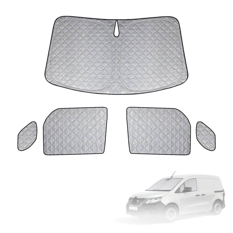 Sonnenschutz Kompatibel mit Renault Kangoo 2021-2025, 5 PCS Auto Frontscheibe Windschutzscheiben Schutz Set, Internes Thermomatte mit Aufbewahrungstasche, Faltbar Sonnenblende von kswiown