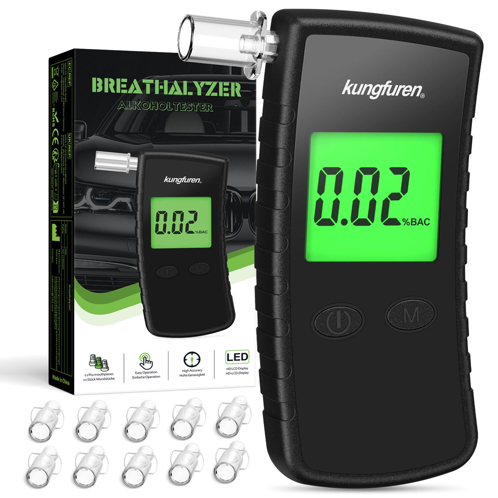 Alkoholtester Polizeigenau Alkohol Tester Promillemessgerät: Promilletester Alkoholmessgerät mit 11 Mundstücke - Professioneller Alkoholtest mit Digitaler Blauer Großem LCD Display Alkoholtester Polizeigenau Alkohol Tester Promillemessgerät: Promilletester Alkoholmessgerät mit 11 Mundstücke - Professioneller Alkoholtest mit Digitaler Blauer Großem LCD Display von kungfuren