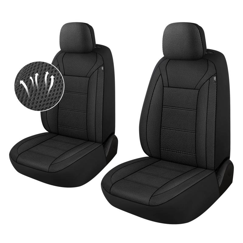 kvs Atmungsaktive Autositzbezüge, 2er-Set, 3D-Air-Mesh-Tuch, Sitzbezüge für Autos, Auto-Innenbezüge, universelle Passform für Limousinen, SUVs, LKWs, Lieferwagen (schwarz) von kvs