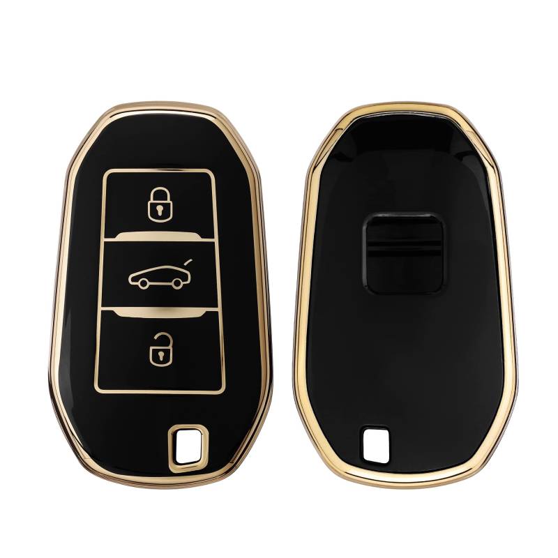 kwmobile Autoschlüssel Hülle kompatibel mit Peugeot Citroen 3-Tasten Smartkey Autoschlüssel (nur Keyless Go) - Schlüsselhülle Silikon Cover - Schwarz Gold von kwmobile