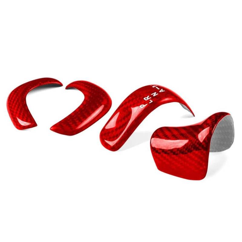 Schalthebel 4Pcs Real Carbon Fiber Auto Schaltknauf Abdeckung Dekoration Trim Für Nissan GTR R35 2017 2018 2019 2020 2021 2022(Rood) von lEUCN