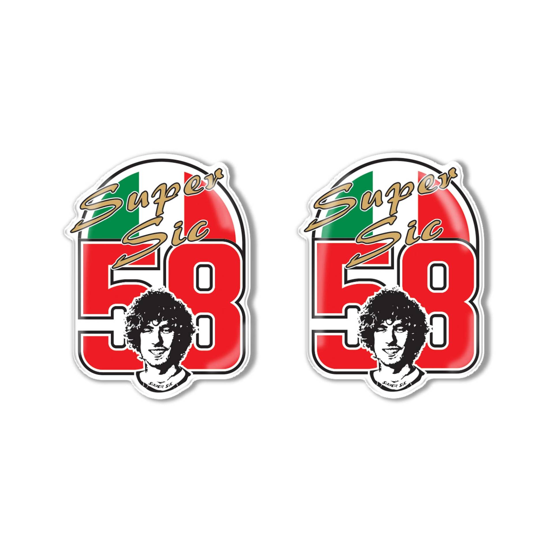 labelbike - 2 Exklusive Motorrad-Harzaufkleber Marco SIMONCELLI SUPER SIC Tribute Tribute 58 von LABELBIKE