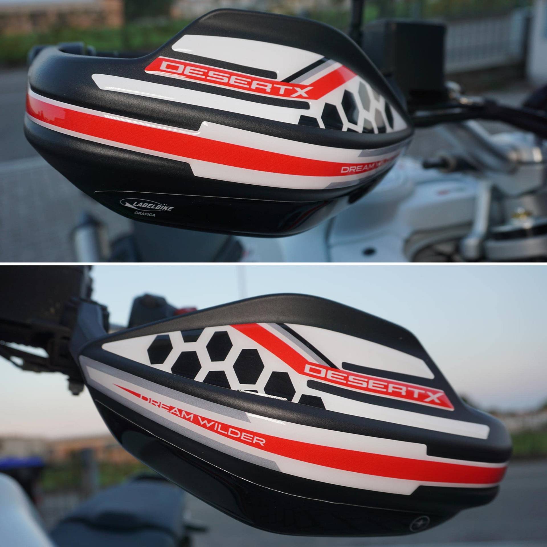labelbike - 3D Aufkleber Protektoren Motorrad Handschützer kompatibel mit Ducati DesertX von LABELBIKE