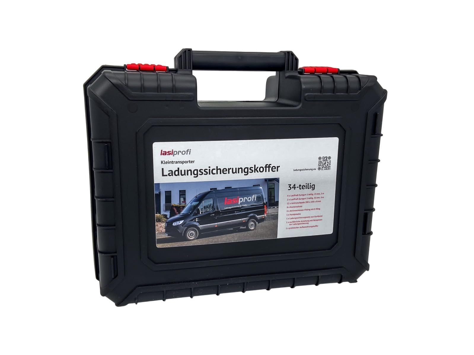 Lasiprofi Kleintransporter Ladungssicherungskoffer Set 34-teilig Spanngurt mit Ratsche Ladungssicherung Abdecknetz Antirutschmatte von lasiprofi