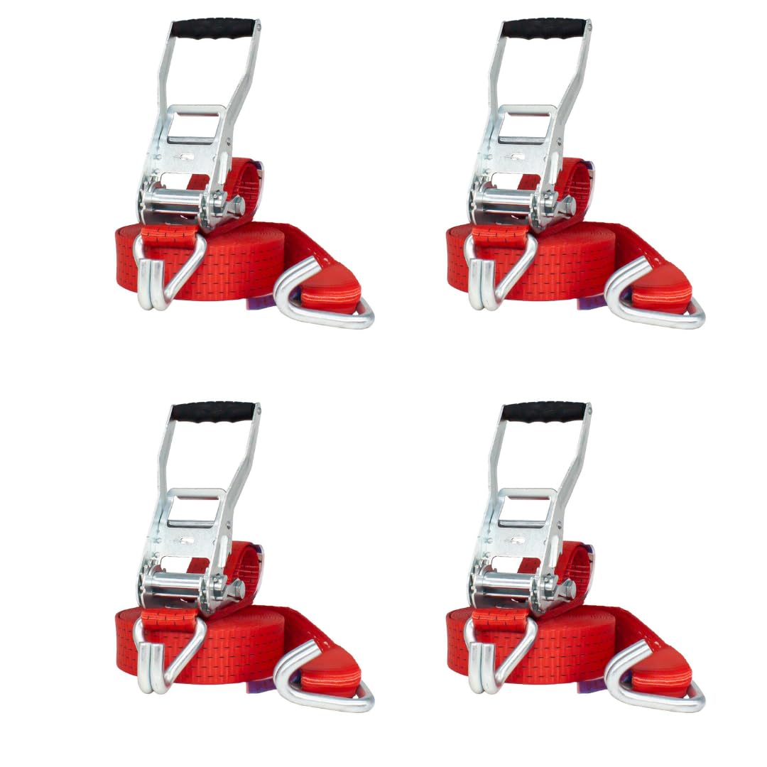 Lasiprofi Spanngurt 50 mm | Druckratsche | Länge 8,0m | mit Doppelspitzhaken | 2er Set | STF 350 daN | Farbe rot | Zurrgurt zur Ladungssicherung | für LKW, Anhänger und Kleintransporter (4 Stück) von lasiprofi