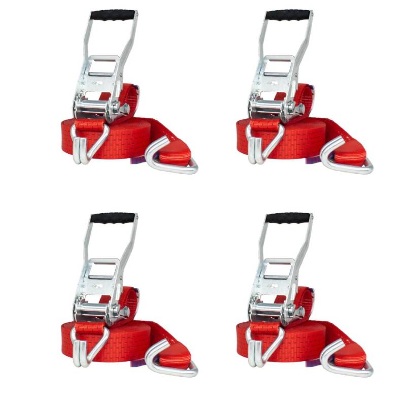 Lasiprofi Spanngurt 50 mm | Druckratsche | Länge 8,0m | mit Doppelspitzhaken | 2er Set | STF 350 daN | Farbe rot | Zurrgurt zur Ladungssicherung | für LKW, Anhänger und Kleintransporter (4 Stück) von lasiprofi