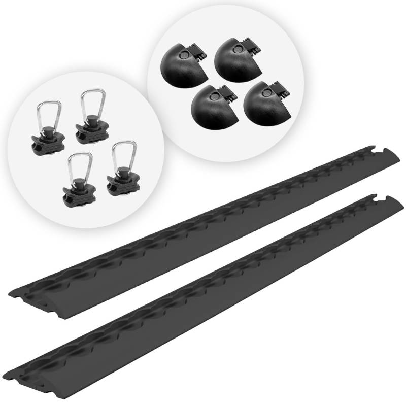 lasiprofi Airlineschienen mit Endkappen und Fittingen, 1.0 m, schwarz KTL-beschichteten, gebohrt, halbrund, 50 x 11,5 mm | Zurrschiene | für Transporter, Wohnwagen, Sprinter, (Starterset 1) von lasiprofi