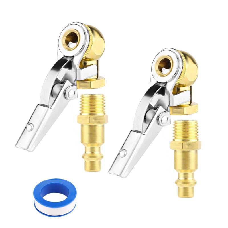 2St 1/4 Zoll NPT Innengewinde Geschlossenes Kugel Reifenfutter mit Clips, Feststellbarer Reifenfüller Luftfutter Aufsteckbar Reifen Luftfutter mit Schnellstopfen für Luftkompressor Zubehör von lasuroa