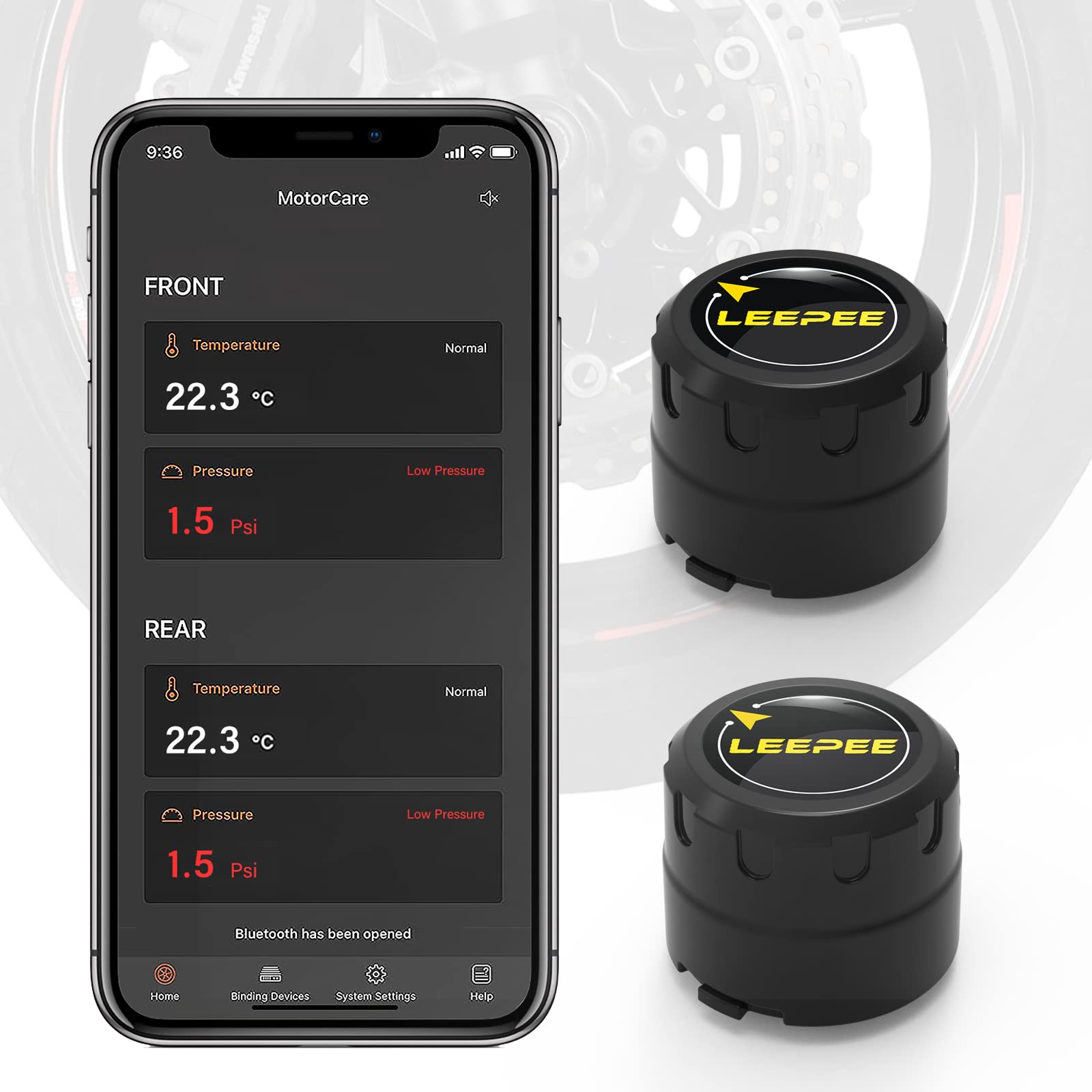 leepee Motorrad-Reifendruckkontrollsystem, Bluetooth 5.0, Reifendruckalarm, Temperatur, kabellos, Motorrad TPMS mit 2 externen Sensoren, unterstützt iOS und Android leepee Motorrad-Reifendruckkontrollsystem, Bluetooth 5.0, Reifendruckalarm, Temperatur, kabellos, Motorrad TPMS mit 2 externen Sensoren, unterstützt iOS und Android von leepee