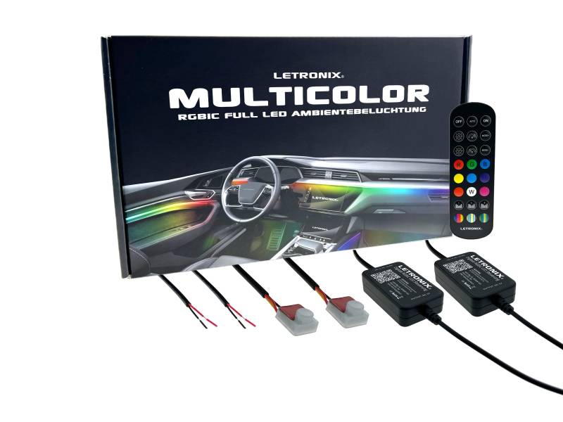 LETRONIX RGBIC RGB Full LED Rainbow Auto Ambientebeleuchtung (Für Ablage oder Türgriffbeleuchtung 2er Set) mit APP Steuerung und Fernbedienung von letronix