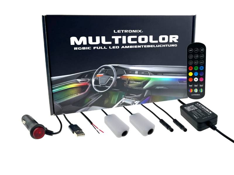 LETRONIX RGBIC RGB Full LED Rainbow Auto Ambientebeleuchtung (Für Fußraumbeleuchtung Set mit 2X LED Modulen) mit APP Steuerung und Fernbedienung von letronix