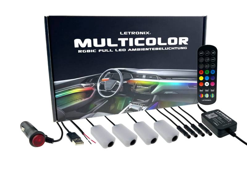 LETRONIX RGBIC RGB Full LED Rainbow Auto Ambientebeleuchtung (Für Fußraumbeleuchtung Set mit 4X LED Modulen) mit APP Steuerung und Fernbedienung von letronix