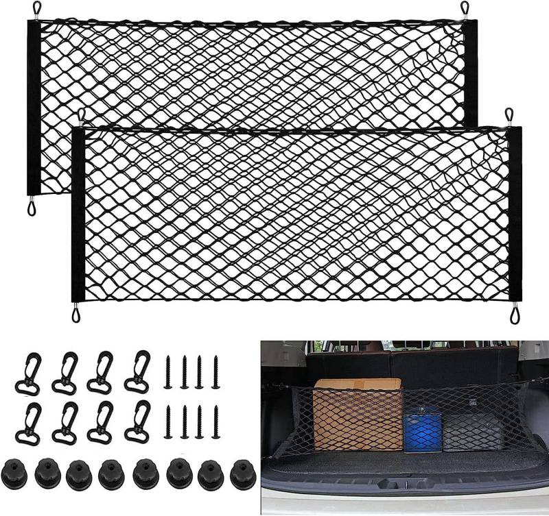 2 Stück Heckgepäcknetze für SUV, 43''- 53'' hintere Ladungsnetze verstellbar Kofferraum Ladung Organizer Netz universell für SUVs, Autos, Pickups, LKWs, Auto-Innenzubehör (110cm x 40cm) von liangren