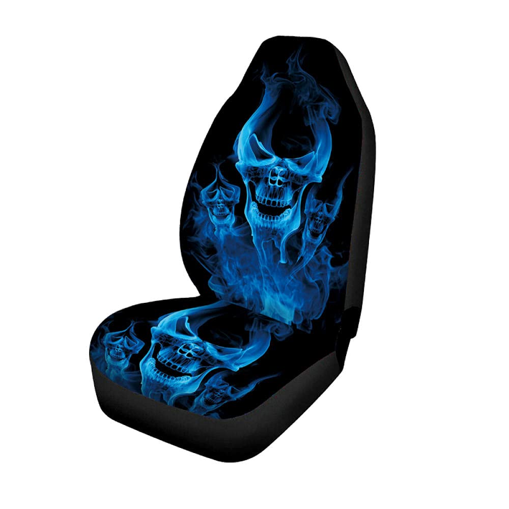 Blue Skull Print Autositzbezug + Rücksitzlehne + Rücksitzhockerbezug Autositzbezug 7-teiliger Satz Autoteile-1ps von liuzz