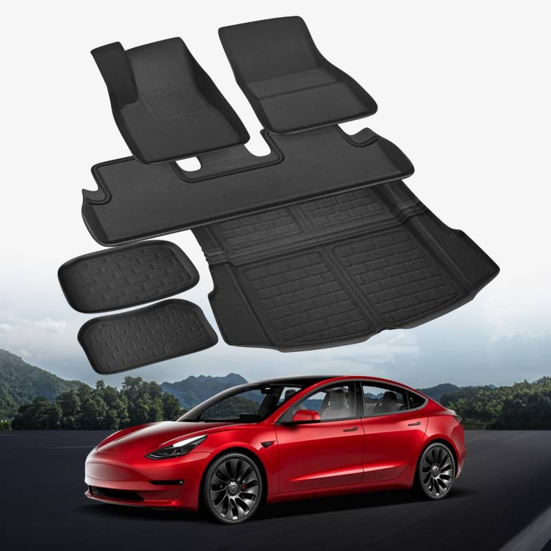 loonara Premium Tesla Model 3 Highland Fußmatten Set 6-teilig - Hochwertiges Tesla Zubehör für Innen- & Kofferraum - Tesla Model 3 Highland Kofferraummatte Set für Tesla Model 3 (Highland) von loonara