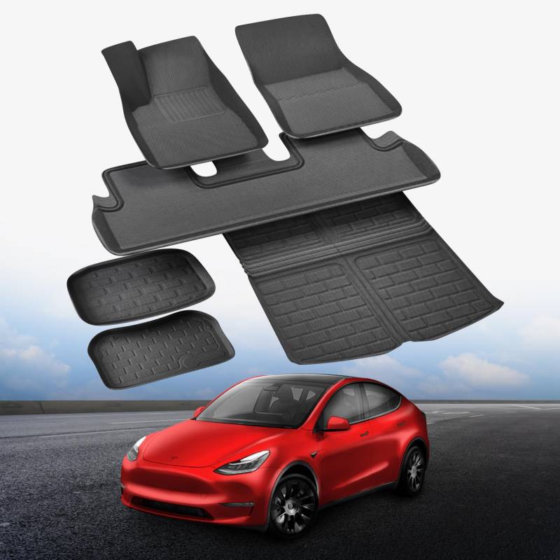 loonara Premium Tesla Model Y Fußmatten Set 6-teilig - Hochwertiges Tesla Zubehör für Innen- & Kofferraum - Tesla Model Y Kofferraummatte Set für Tesla Model Y - Tesla Model Y Zubehör von loonara