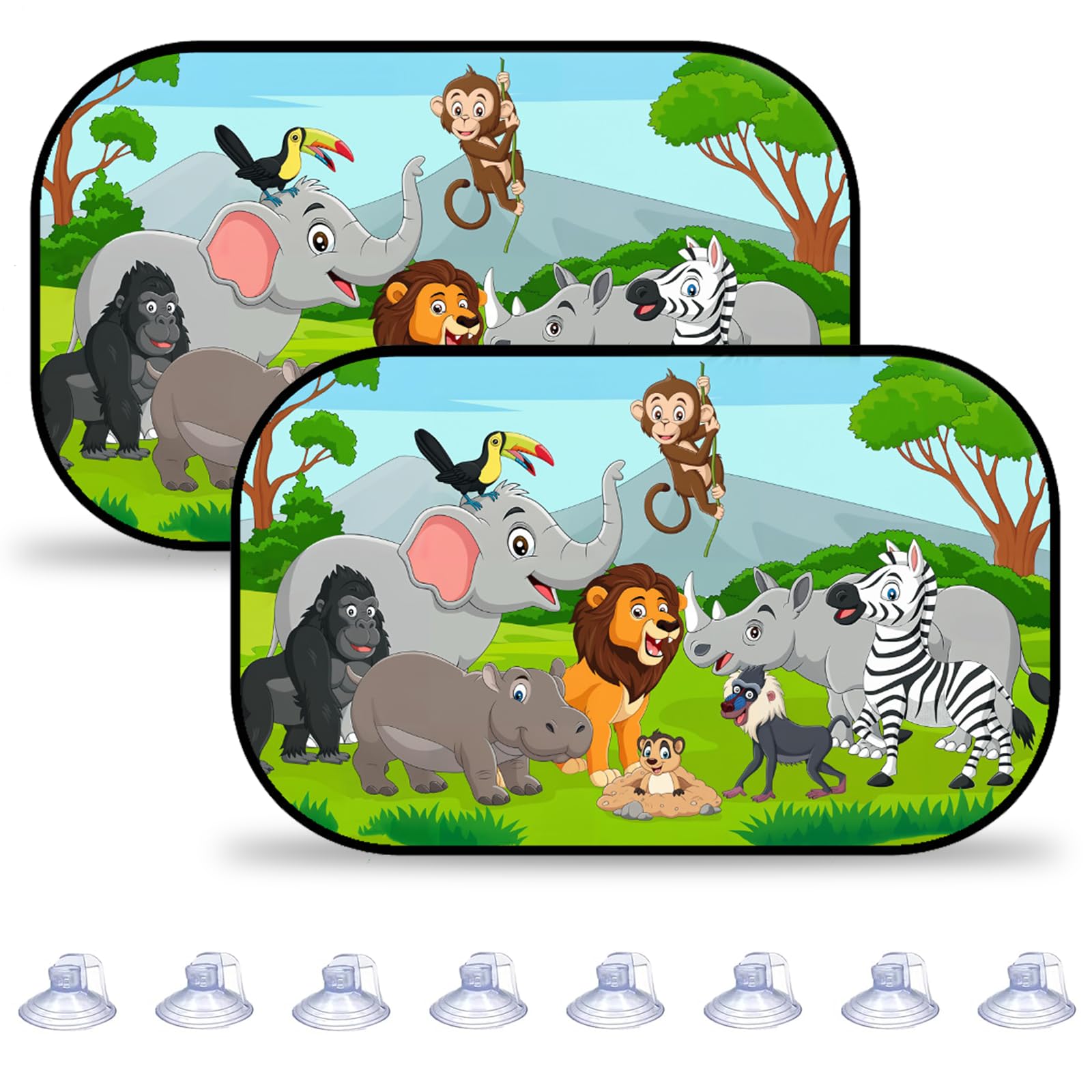 2 Stück Sonnenschutz Auto Baby Und 8 Stück Saugnäpfen，51 X 31cm/20.08 X 12.2inch, Nettes Zoodesign, Sonnenblende Auto Kinder, Auto Sonnenschutz Baby von ltoSrfnb