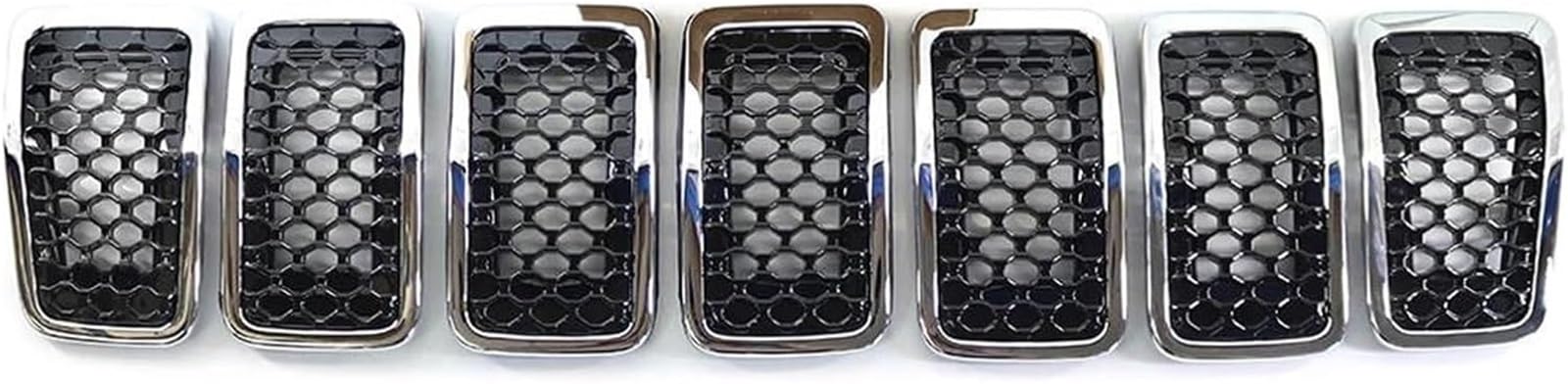 Kühlergrill für Nebelscheinwerfer Auto Vorderen Stoßfänger Nierengitter Glänzend für Chrom 7-teilig für Cherokee 2019-2022(Chrome Black) von luoliang
