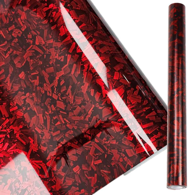 3D Forged Carbon Autofolie Rot Glanz Selbstklebende Carbonfolie für Auto Wrapping Schutz Dekoration (Rot Glanz Forged Carbon, 0,3m X 1,5m) von lurora2021