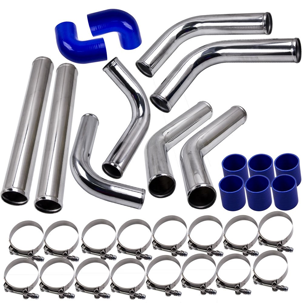 maXpeedingrods Universal 2.5 Inch Aluminum Ladeluftkühler Turbo-Rohrleitungs-Kits Rohr Intercooler Piping Pipe Kit + Coupler Blue + T-Bolt von maXpeedingrods