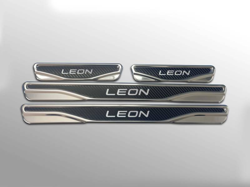 Carbon & Chrom & ABS Einstiegsleisten Kratzschutz Passend für Seat Ateca, Cordoba, Exeo, Ibıza, Leon, Toledo 4 Stück (Leon) von mabi automotive parts
