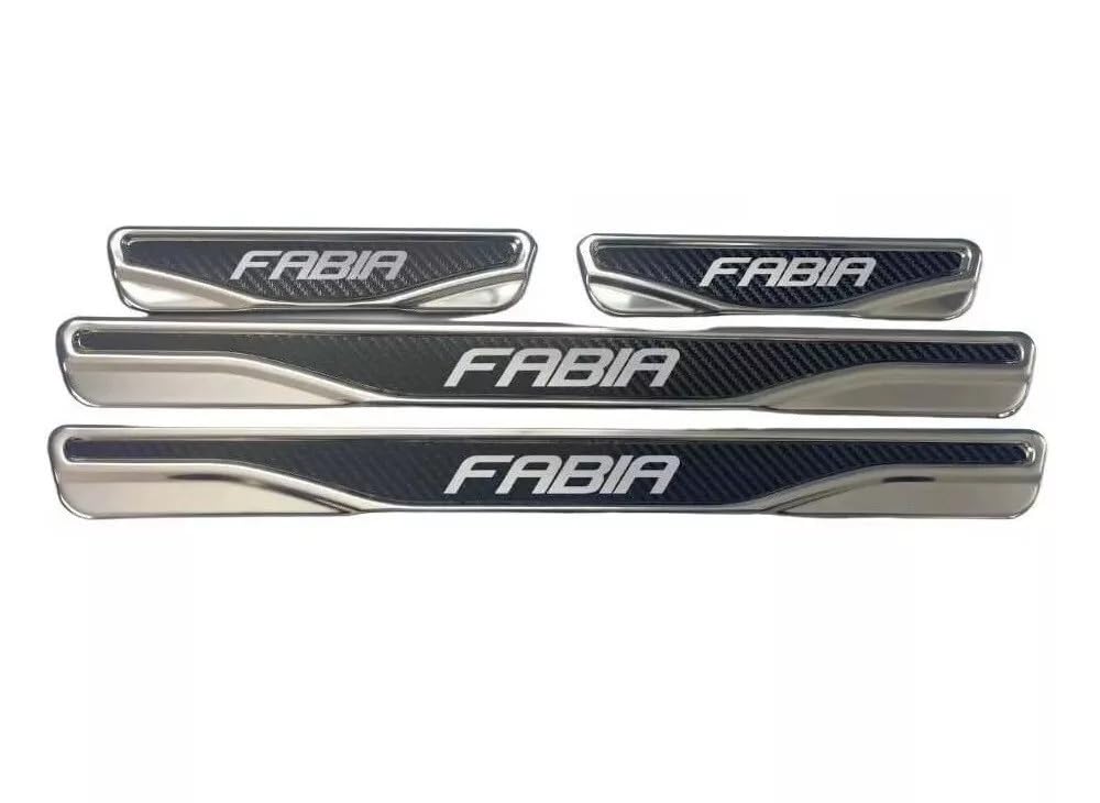 Carbon & Chrom & ABS Einstiegsleisten Kratzschutz Passend für Skoda Fabia, Kamiq, Karoq, Kodaiq, Octavia, Rapid, Roomster, Superb, Yeti, 4 Stück (Fabia) von mabi automotive parts