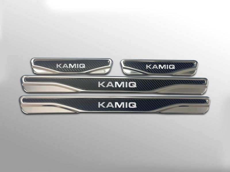 Carbon & Chrom & ABS Einstiegsleisten Kratzschutz Passend für Skoda Fabia, Kamiq, Karoq, Kodaiq, Octavia, Rapid, Roomster, Superb, Yeti, 4 Stück (KAMIQ) von mabi automotive parts