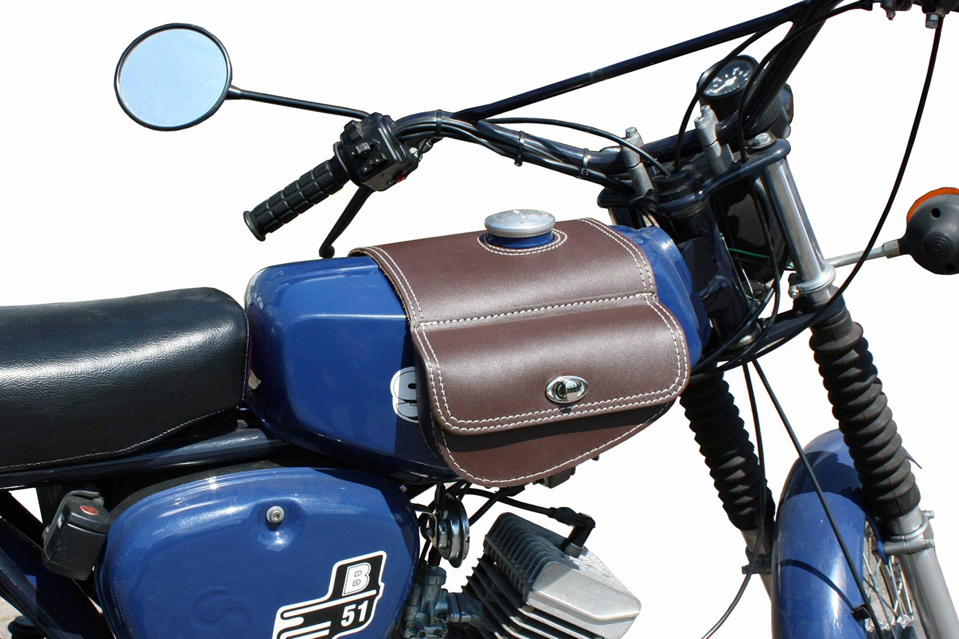 Leder Tanktasche mit Schnellverschluss Tankrucksack Tasche Packtasche Braun für Simson S50 S51 S70 von made4bikers