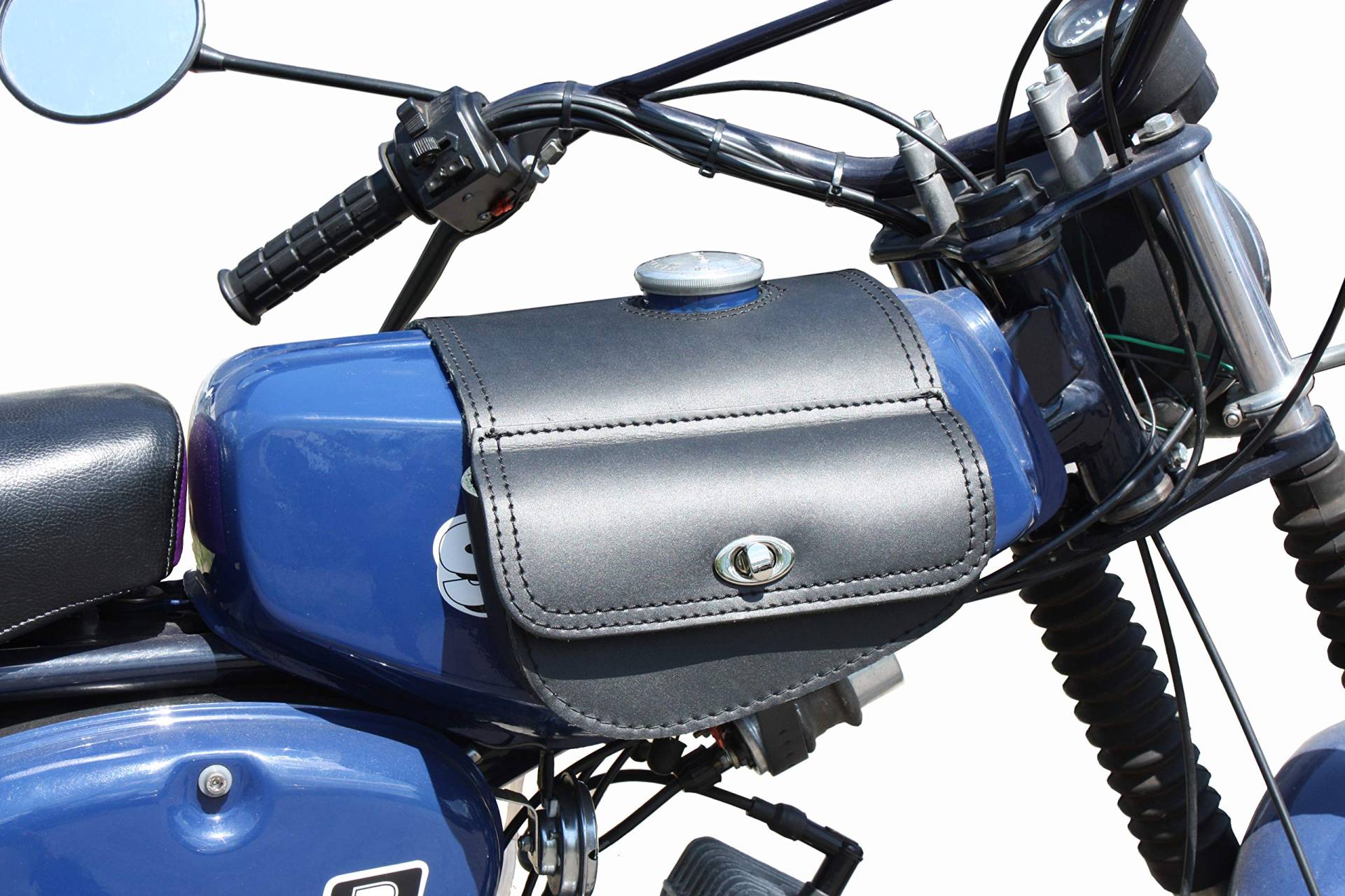 Leder Tanktasche mit Schnellverschluss Tankrucksack Tasche Packtasche Schwarz für Simson S50 S51 S70 von made4bikers