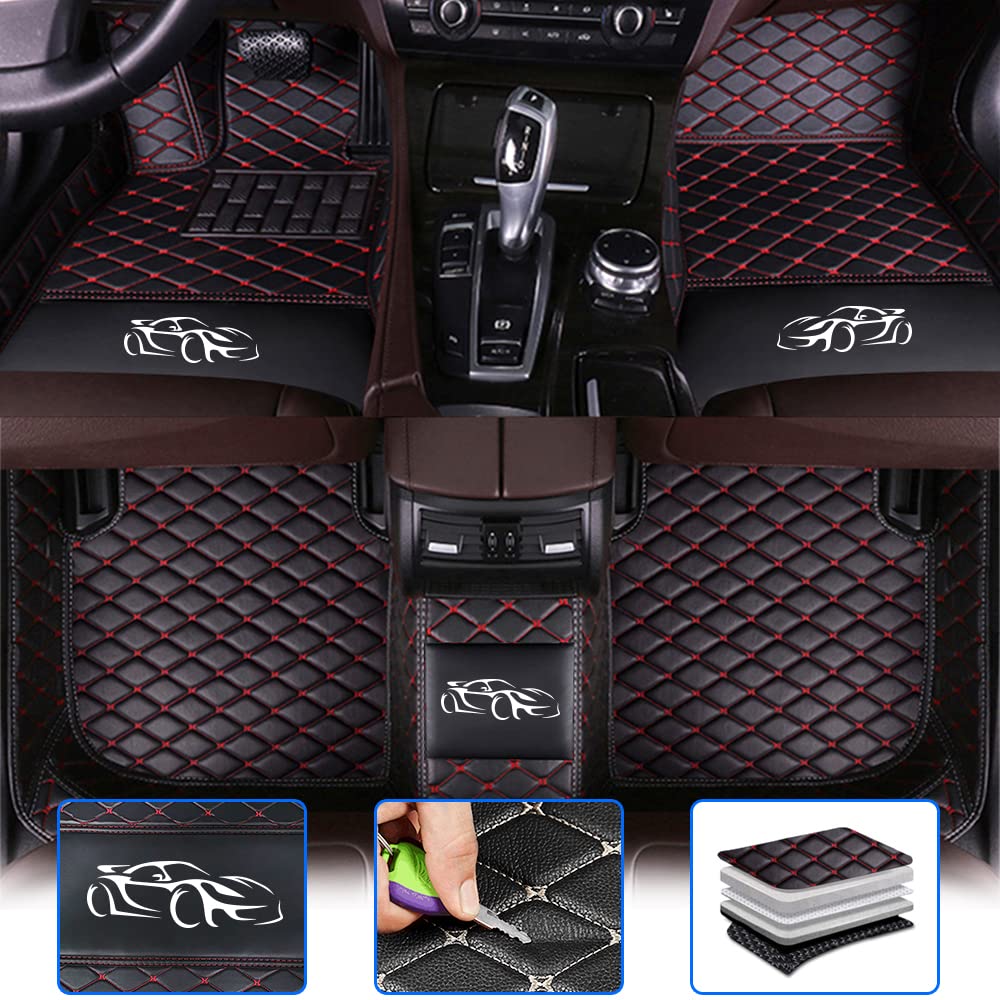 maipula Auto Fußmatten passend für Seat tarraco 2019 Custom Style Luxus Leder All Weather Protection Bodenbelag Full Set, Schwarz Rot von maipula