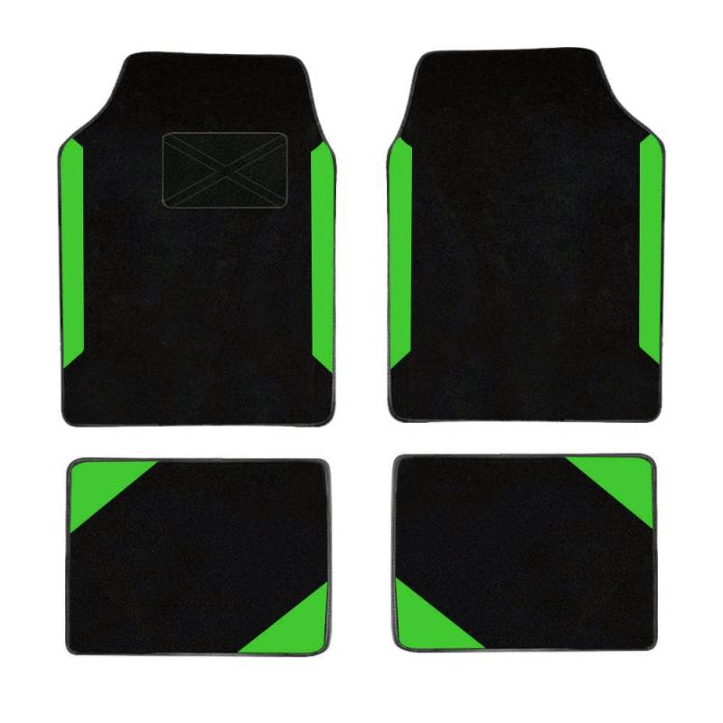 Universal Auto Fußmatte Beflockun,Automatte für Fast alle Auto,4 Teiliges Set ohne Mattenhalter,sportlichen Stil,Schwarz Grün von maipula