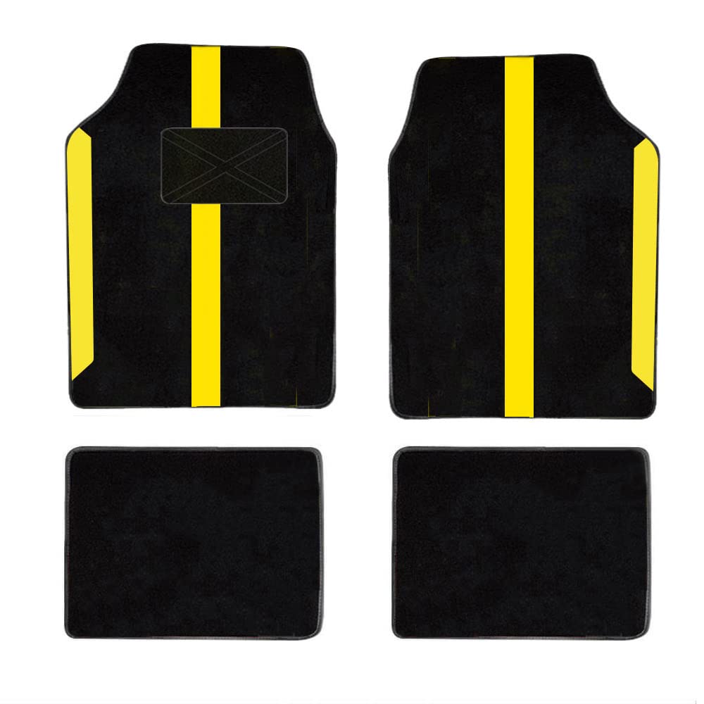 Universal Auto Fußmatte Beflockun für Auto SUV& Trunk, Fußpolster im sportlichen Stil,4 Teiliges Set,Schwarz-Gelb von maipula