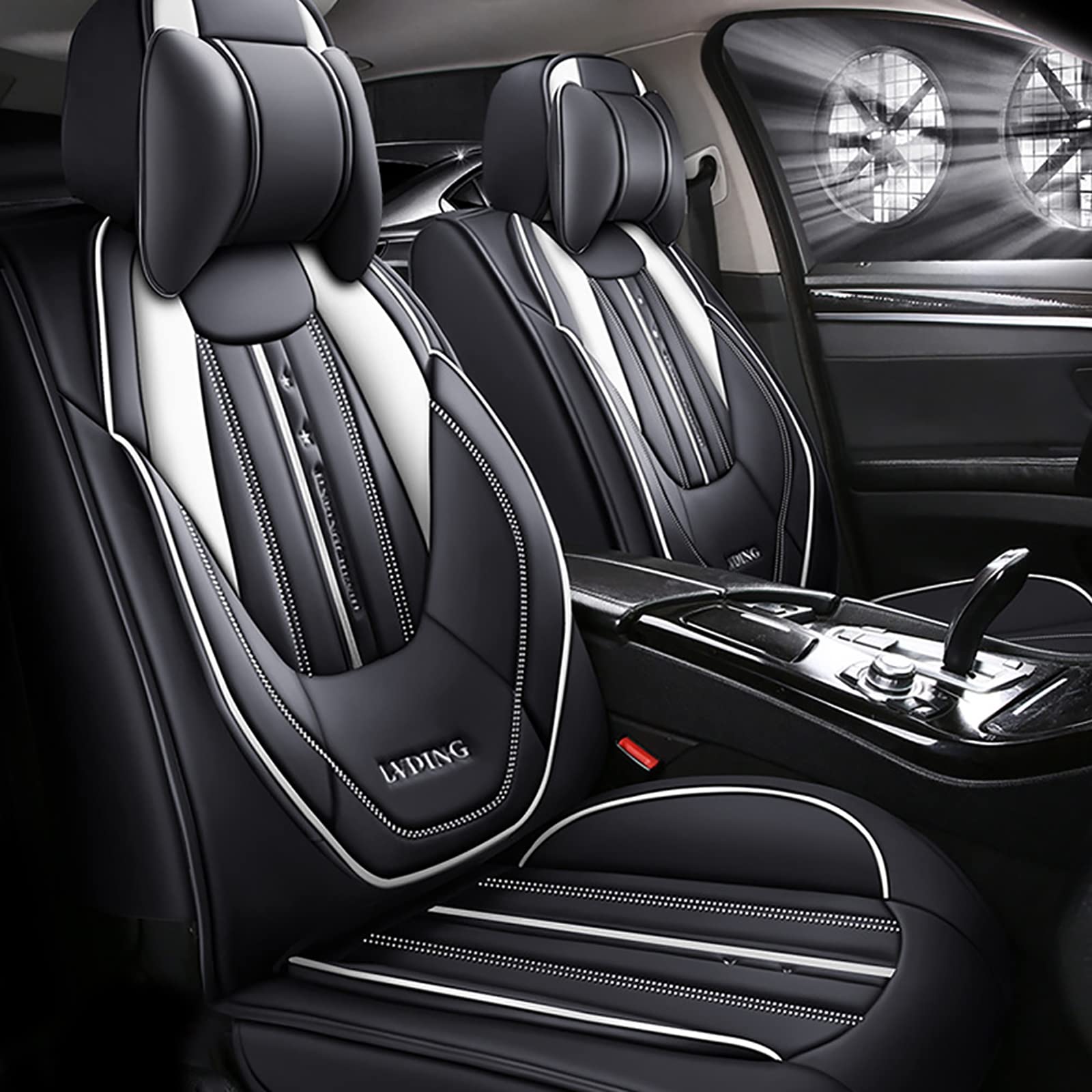 Maipula Auto Sitzauflage Für Ford Fiesta Luxus 5 Sitze Allwetter-Autositzbezug Kunstleder Komfortabler Autositzbezüge Schwarz und weiß von Maipula