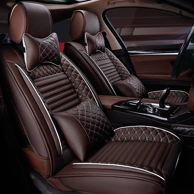 maipula Luxus-Autositzbezug mit Rückenlehne, Vordersitzbezug für Zwei Sitze, Vier Jahreszeiten, Airbag-kompatibel, Universal-Sitzbezug-Set,braun von maipula