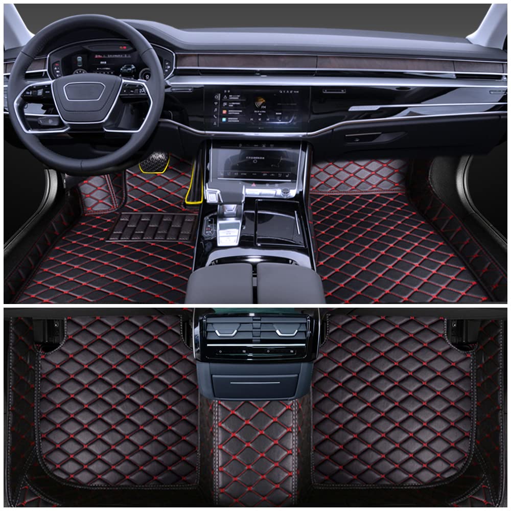 Auto Fußmatten für Audi A4 Avant 2010-2014 Allwetter Fussmatten Set Zubehör Fußmatte,Schwarz-Rot von maiqiken