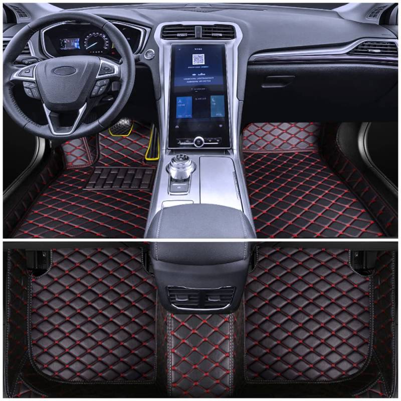 Auto Fußmatten für Ford C-MAX 2017 Allwetter Fussmatten Set Zubehör Fußmatte,Schwarz-Rot von maiqiken