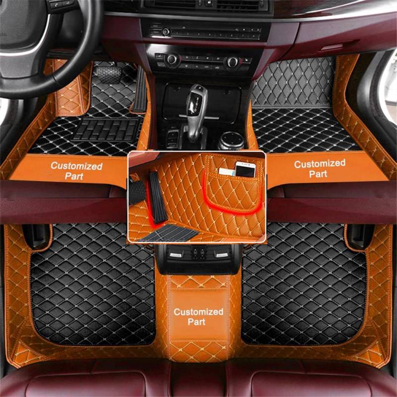 Zwei Farben Anpassen Auto Fußmatte für Maserati Ghibli Levante GranCabrio GranTurismo Grecale wasserdichte Fussmatten rutschfeste Automatten Orange und Schwarz von maiqiken